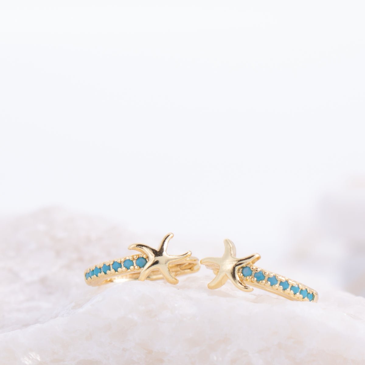 Starfish Accented Pavé Huggies - Splendid Iris