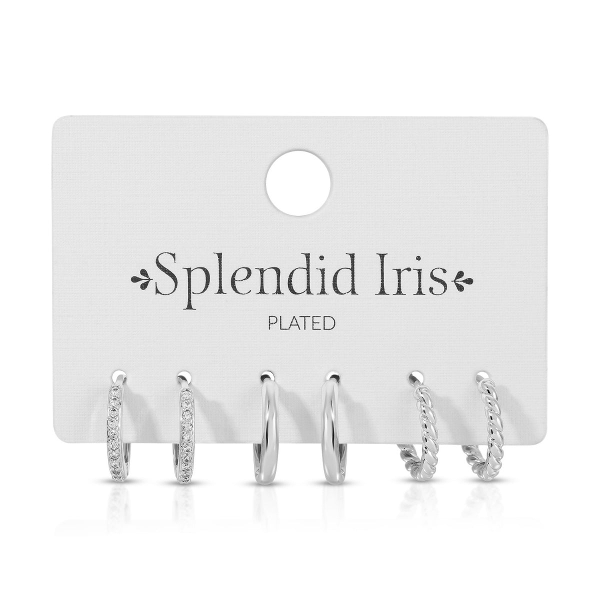 Set of 3 Huggies: Pavé, Plain & Twist - Splendid Iris