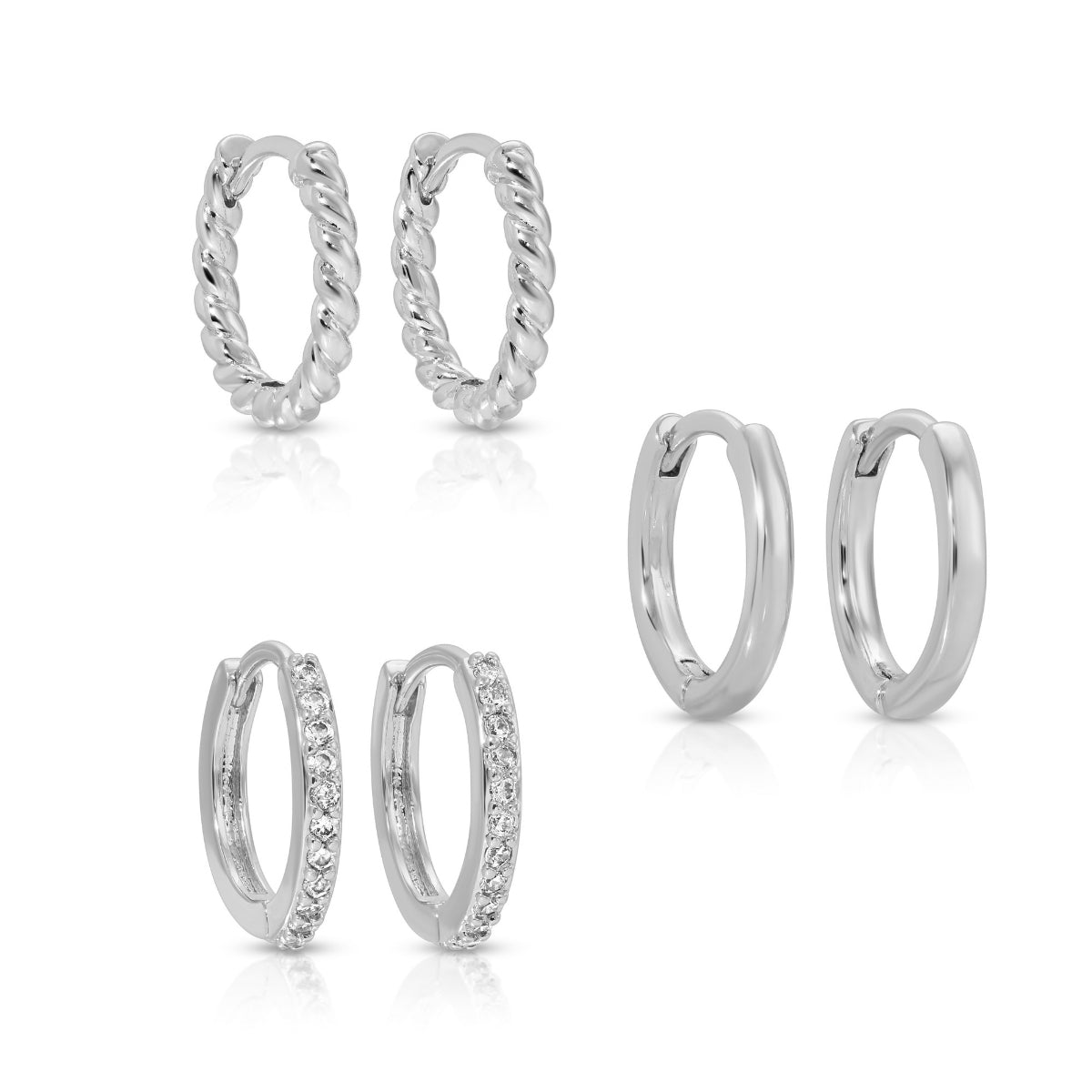 Set of 3 Huggies: Pavé, Plain & Twist - Splendid Iris