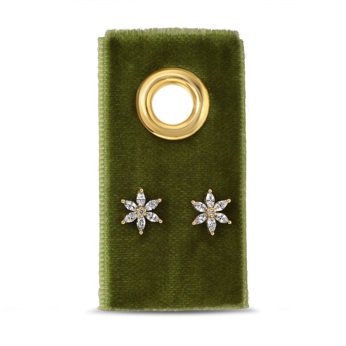 Marquise Cubic Zirconia Flower Studs on Velvet Tag - Splendid Iris