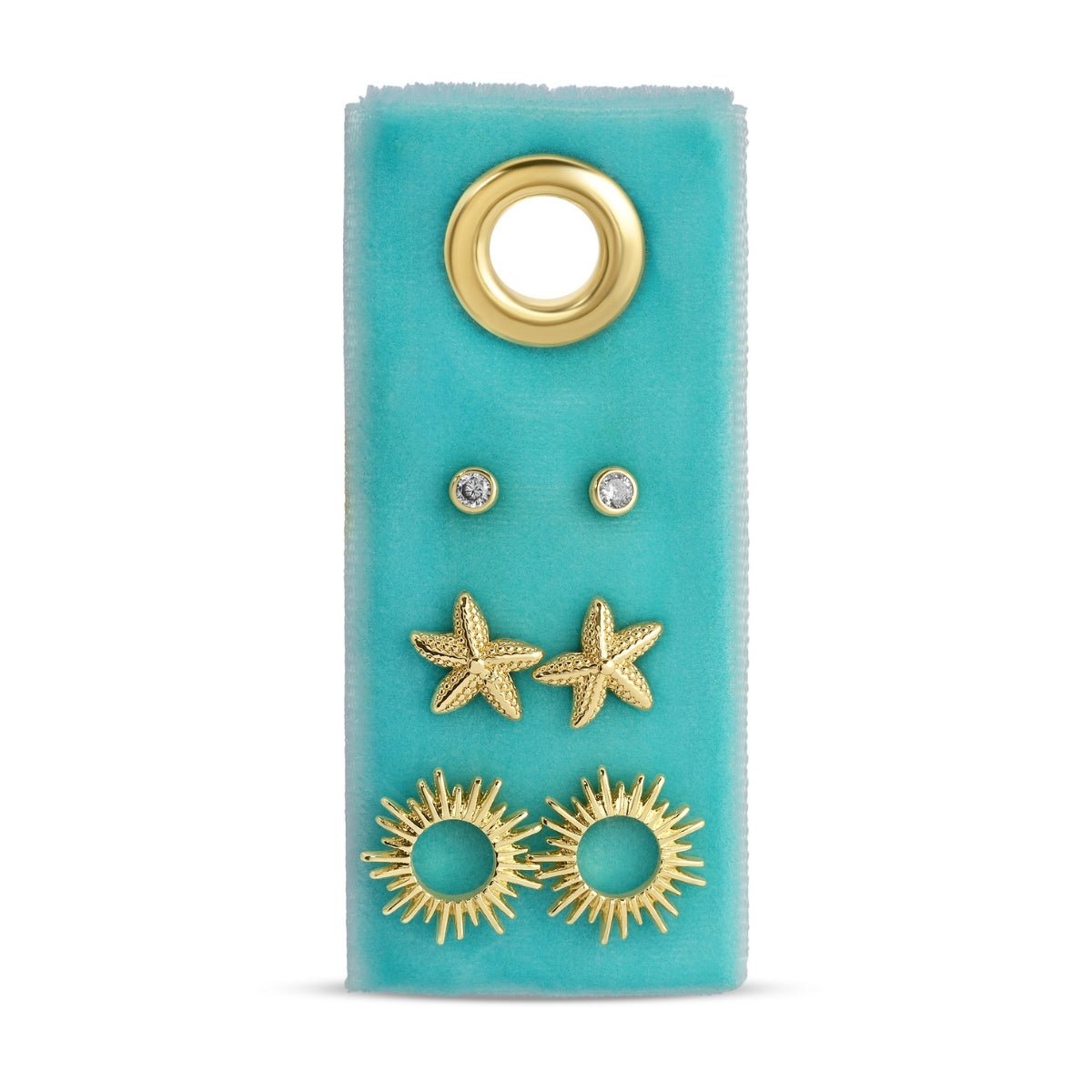 The Sun & Sea Trio | Starfish, Sunburst, and CZ Stud Set - Splendid Iris