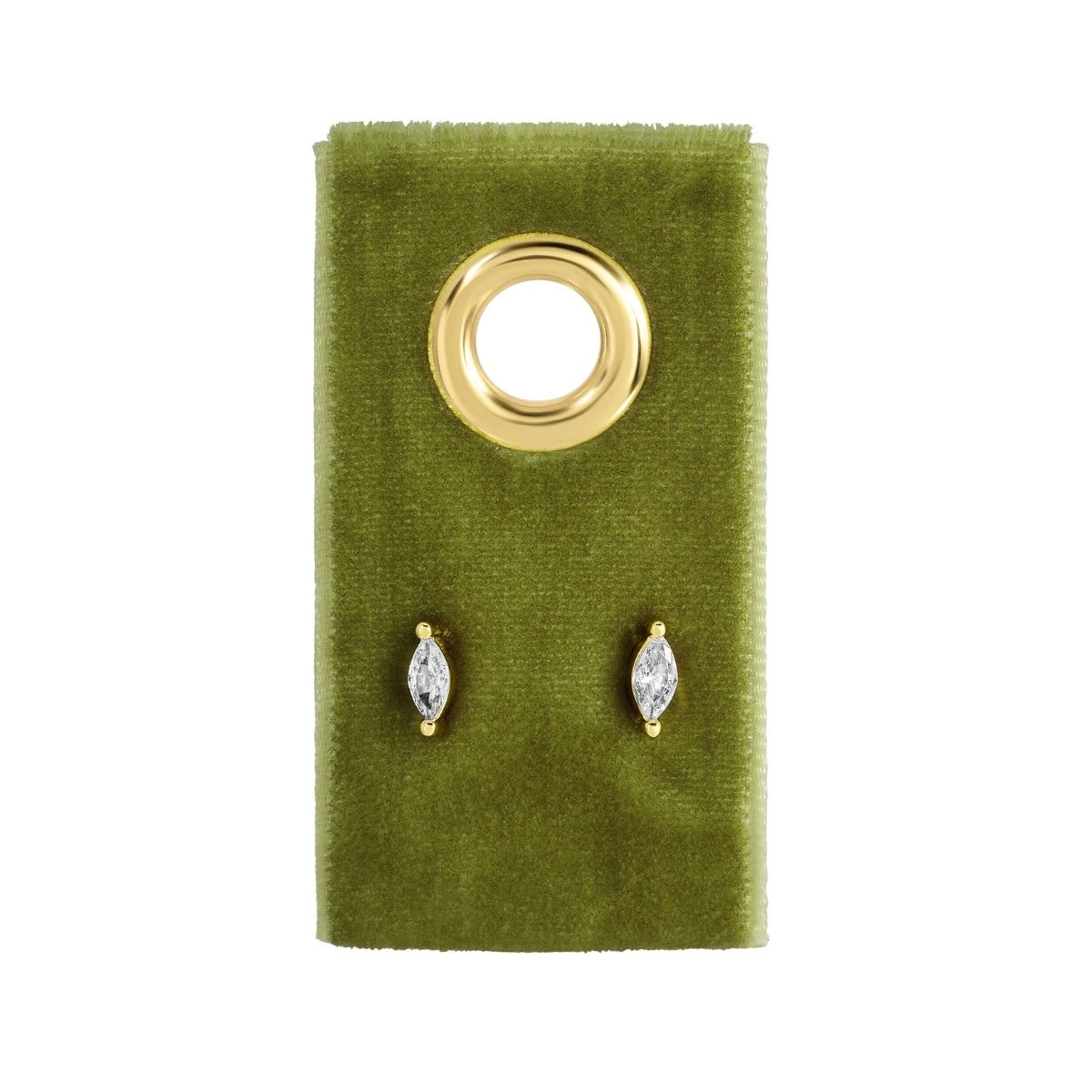 Minimalist Marquise Faux Diamond Studs on Velvet Tag - Splendid Iris