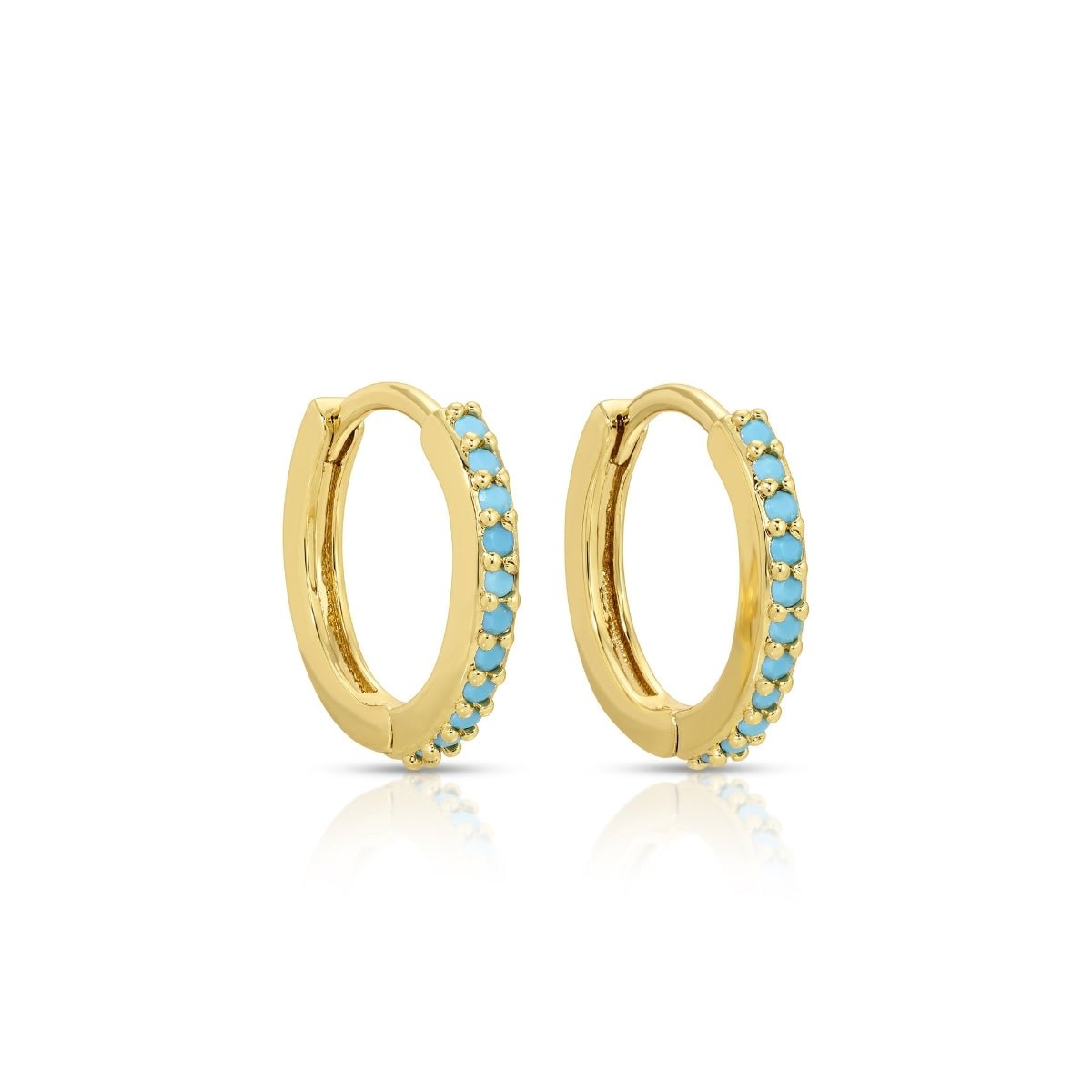 Light Blue Pavé Huggies - Splendid Iris