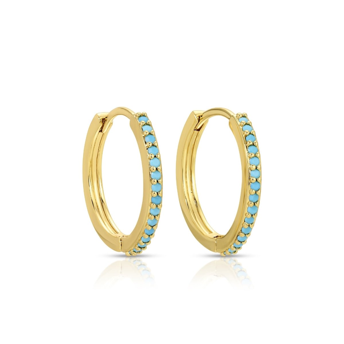 Light Blue Pavé Huggies - Splendid Iris
