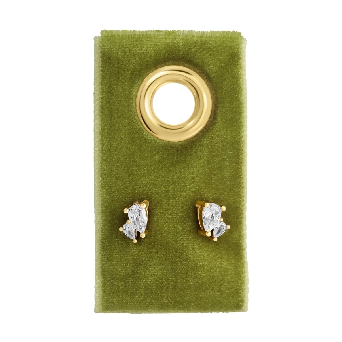 Double Pear-Shaped Cubic Zirconia Studs on Velvet Tag - Splendid Iris