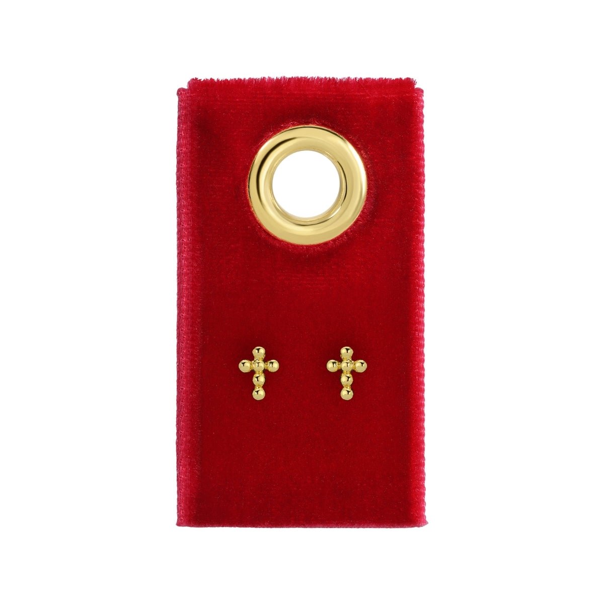 Petite Dot Cross Stud Earrings on Red Velvet Tag - Splendid Iris