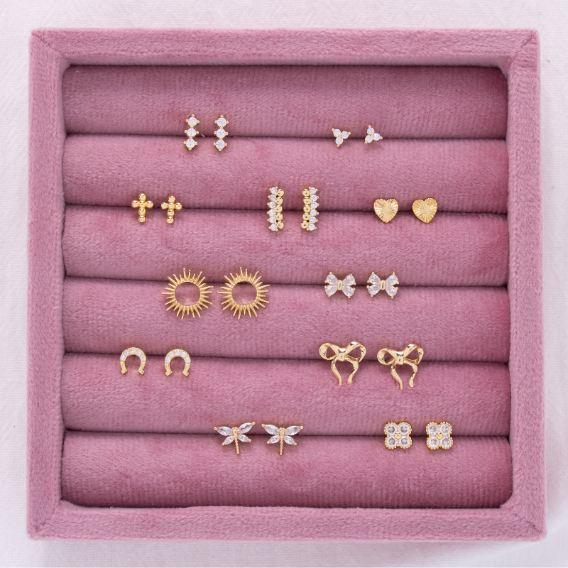 Set/3 Bow Accented Stud Set on Velvet Tag - Splendid Iris