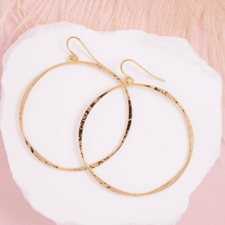 Large Lightly Hammered Open Circle Earrings - Splendid Iris
