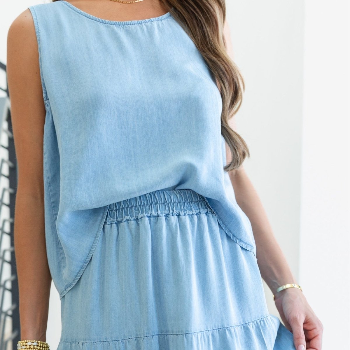 Lyocell Boxy Tank Top with Button Back S/M - Splendid Iris