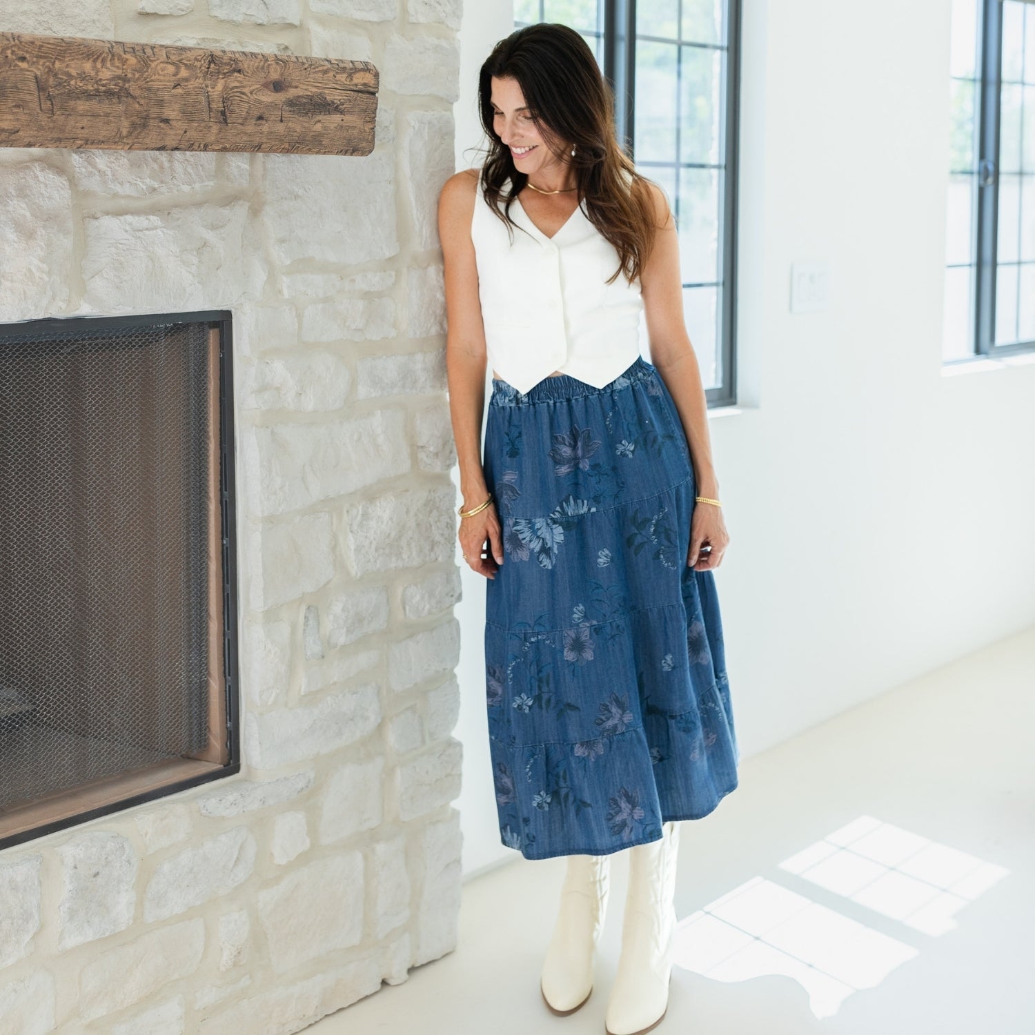 Lyocell Tiered Skirt with Scrunchie Waist - Splendid Iris
