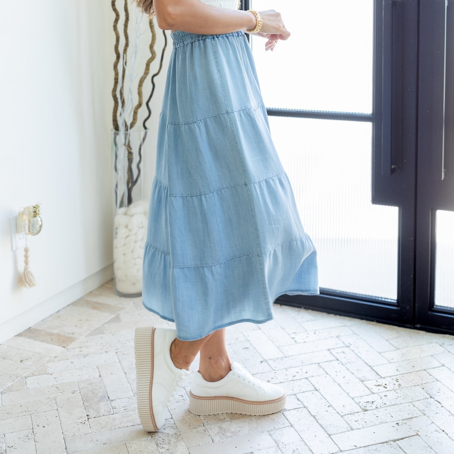 Lyocell Tiered Skirt with Scrunchie Waist - Splendid Iris