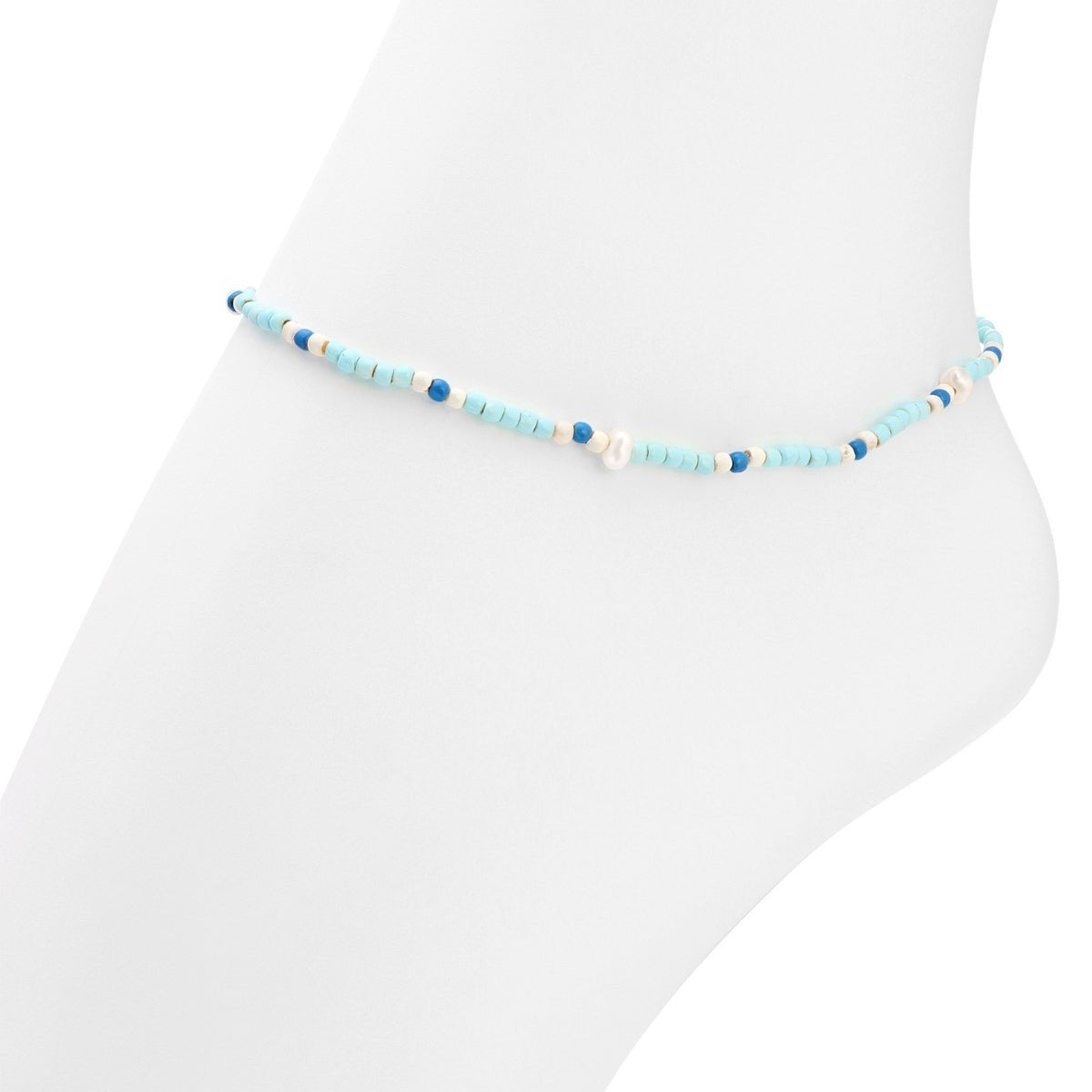 Stretch Seed Bead Pearl Anklets - Splendid Iris