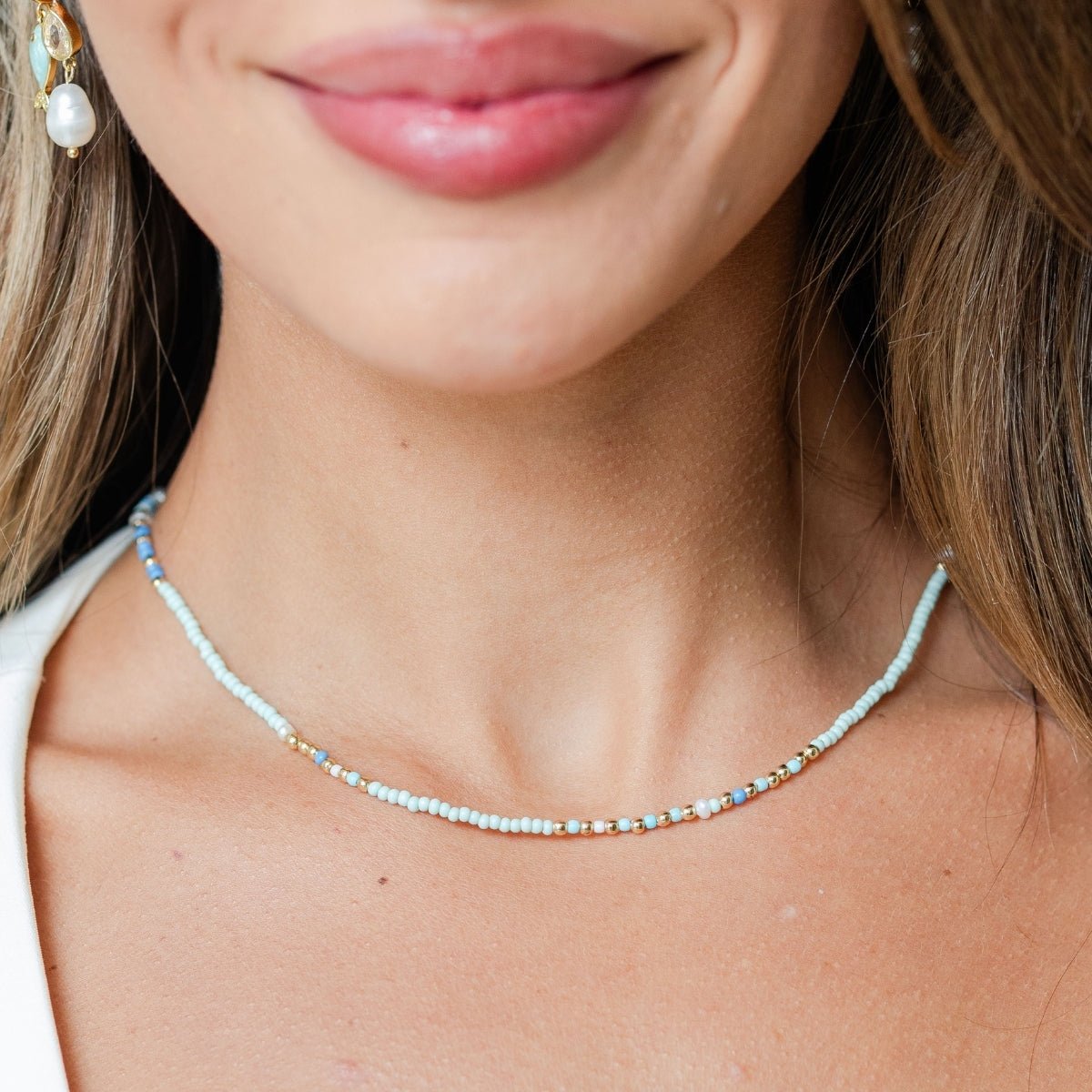 Seed Bead & Freshwater Pearl Necklace - Splendid Iris