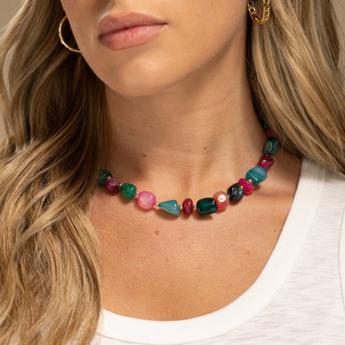 Bold Tumbled Stones Statement Necklace - Splendid Iris