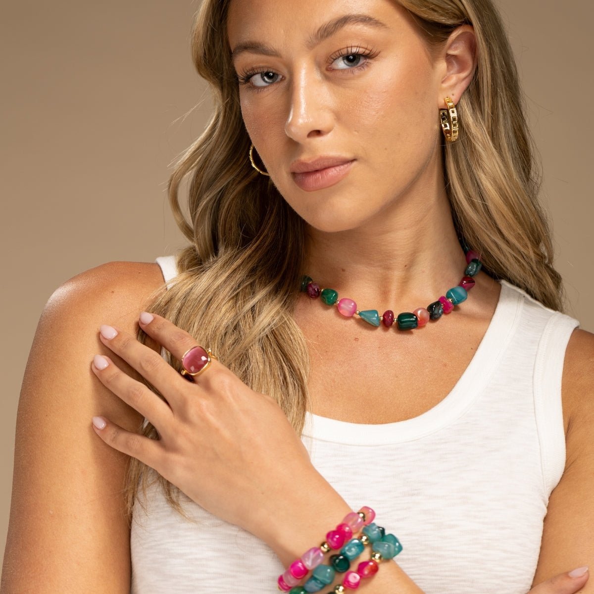 Bold Tumbled Stones Statement Necklace - Splendid Iris