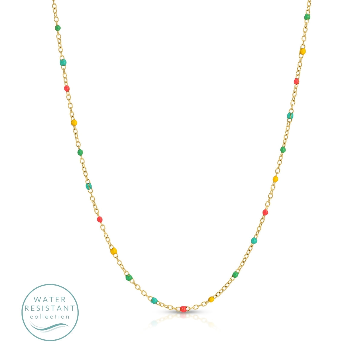 Necklace with colorful beads on a white background