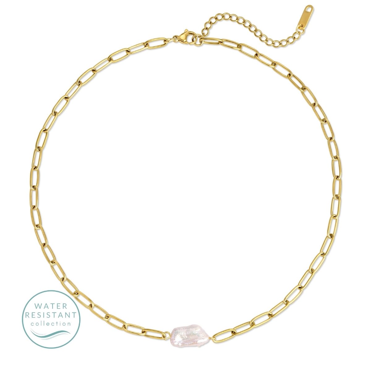 Paperclip Chain with Pearl Necklace, Water-Resistant - Splendid Iris