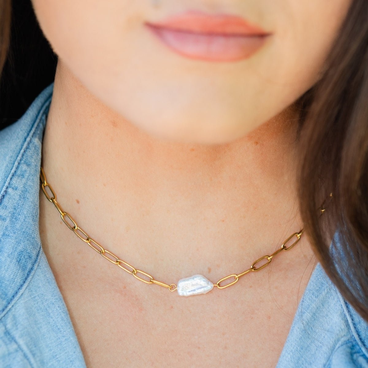 Paperclip Chain with Pearl Necklace, Water-Resistant - Splendid Iris