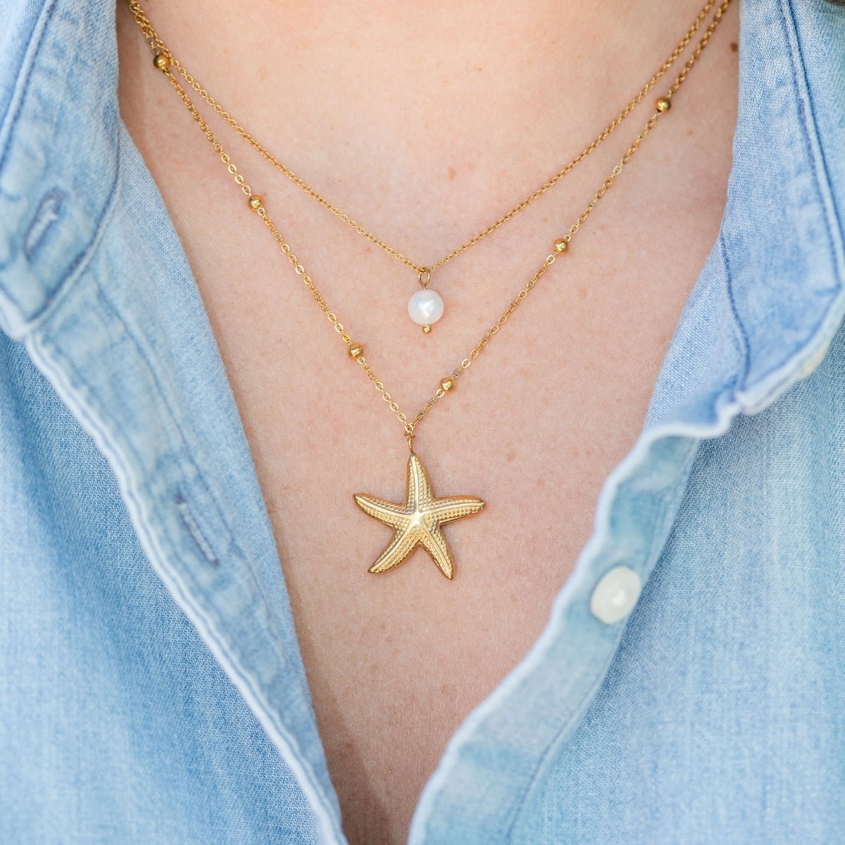 Layered Starfish Necklace, Water-Resistant - Splendid Iris