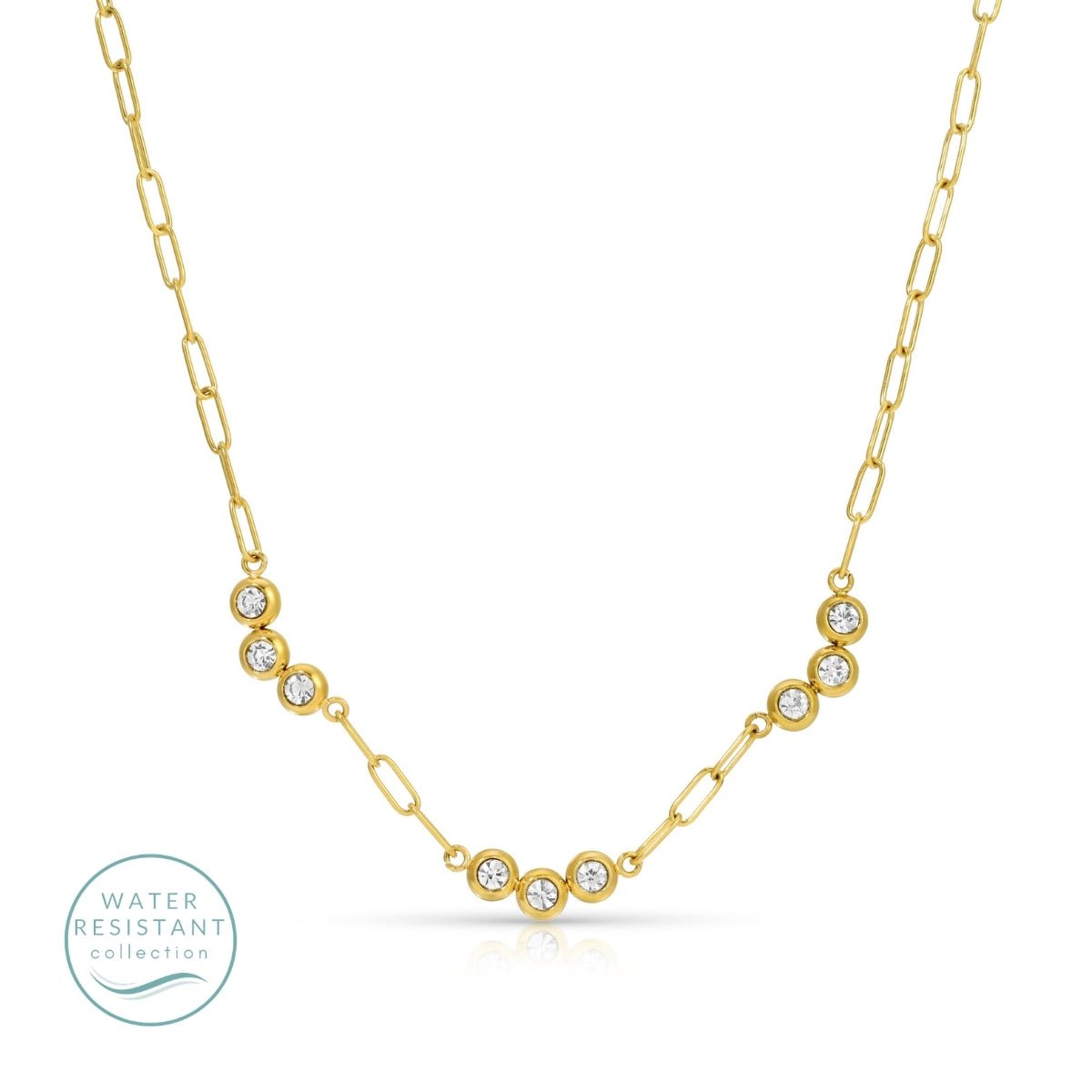 Triple CZ Clusters Paperclip Necklace, Water-Resistant - Splendid Iris