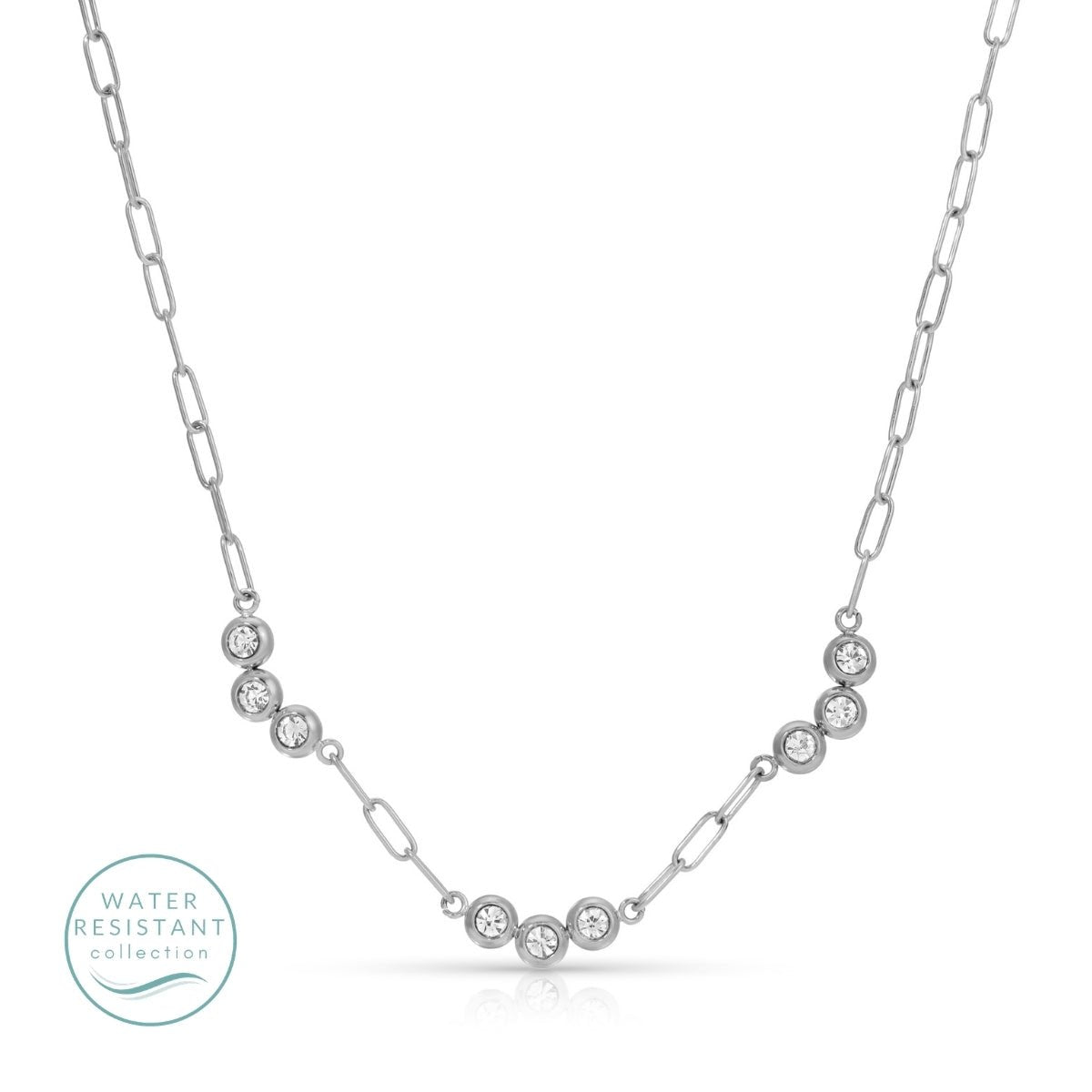 Triple CZ Clusters Paperclip Necklace, Water-Resistant - Splendid Iris