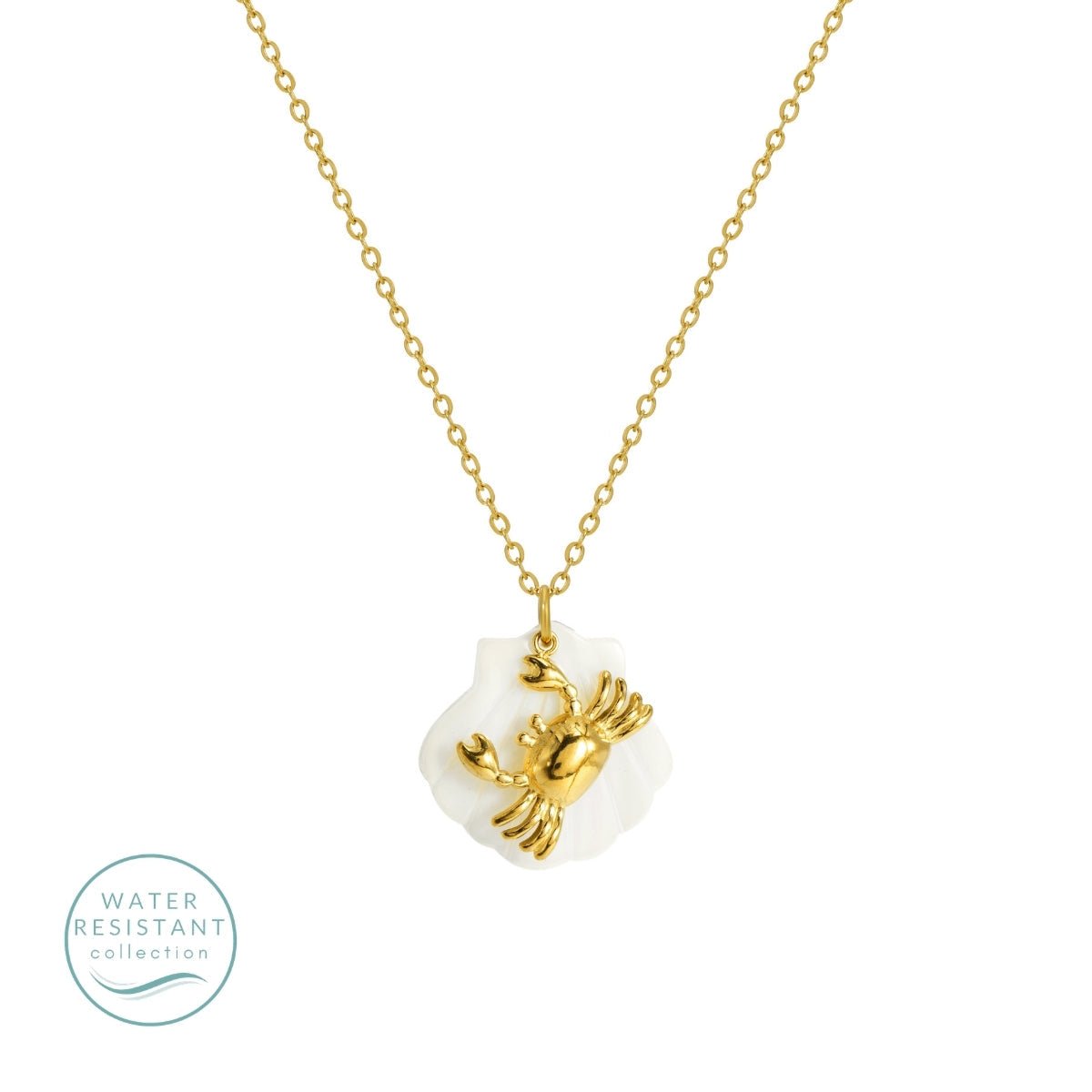 Shell and Crab Pendant Necklace, Water-Resistant - Splendid Iris