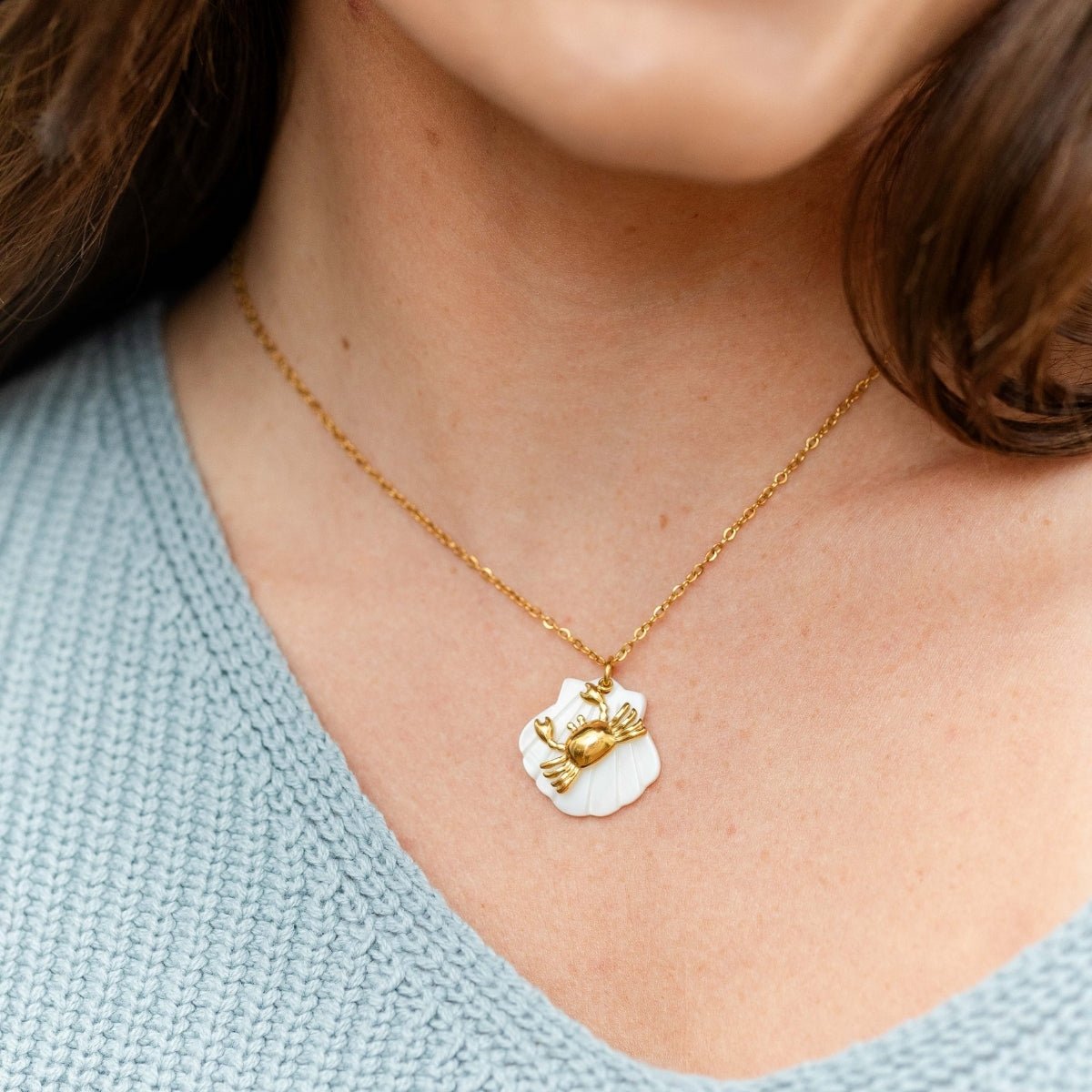 Shell and Crab Pendant Necklace, Water-Resistant - Splendid Iris