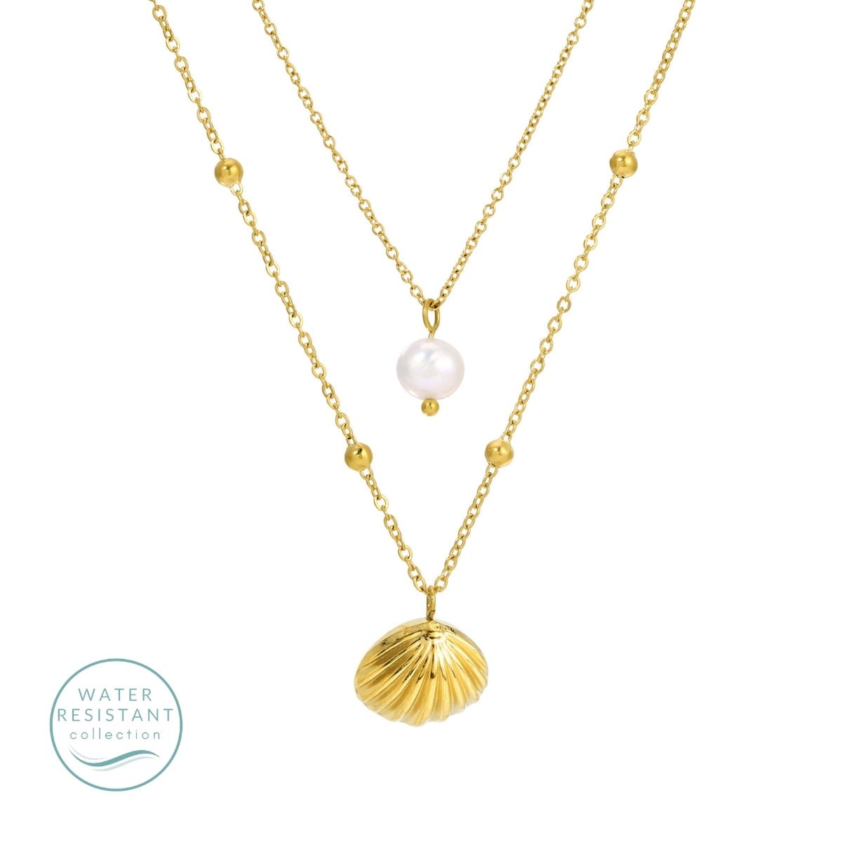 Layered Shell & Pearl Necklace, Water-Resistant - Splendid Iris