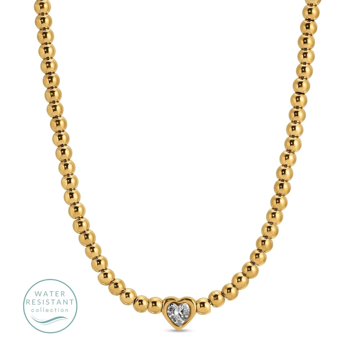 Beaded Heart Faux Diamond Necklace, Water Resistant - Splendid Iris
