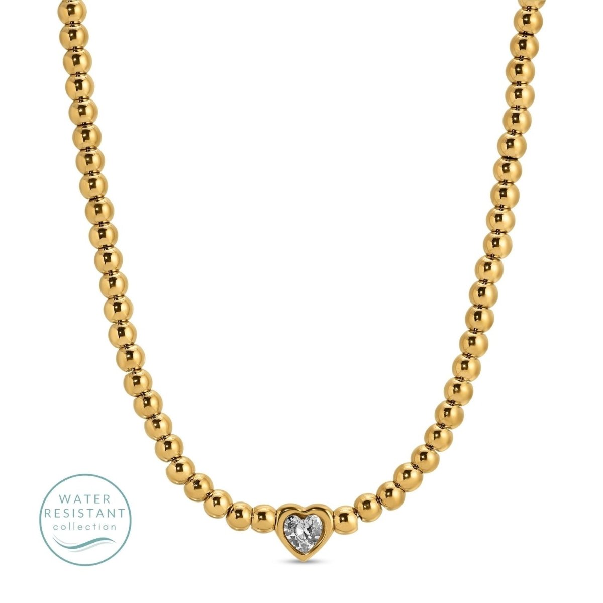Beaded Heart Faux Diamond Necklace Water Resistant - Splendid Iris