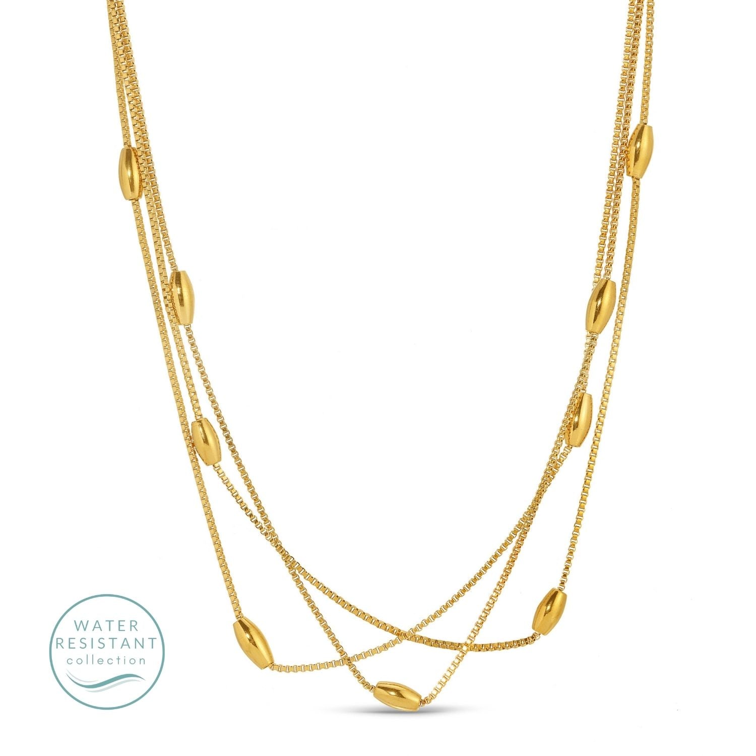 Triple Layer Necklace with Oval Accents, Water Resistant - Splendid Iris