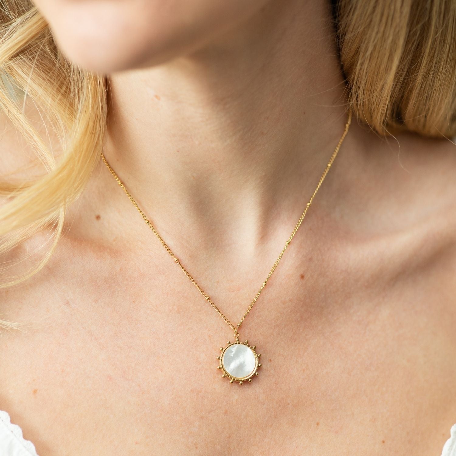 Round Accented Pendant with Shell Center - Splendid Iris