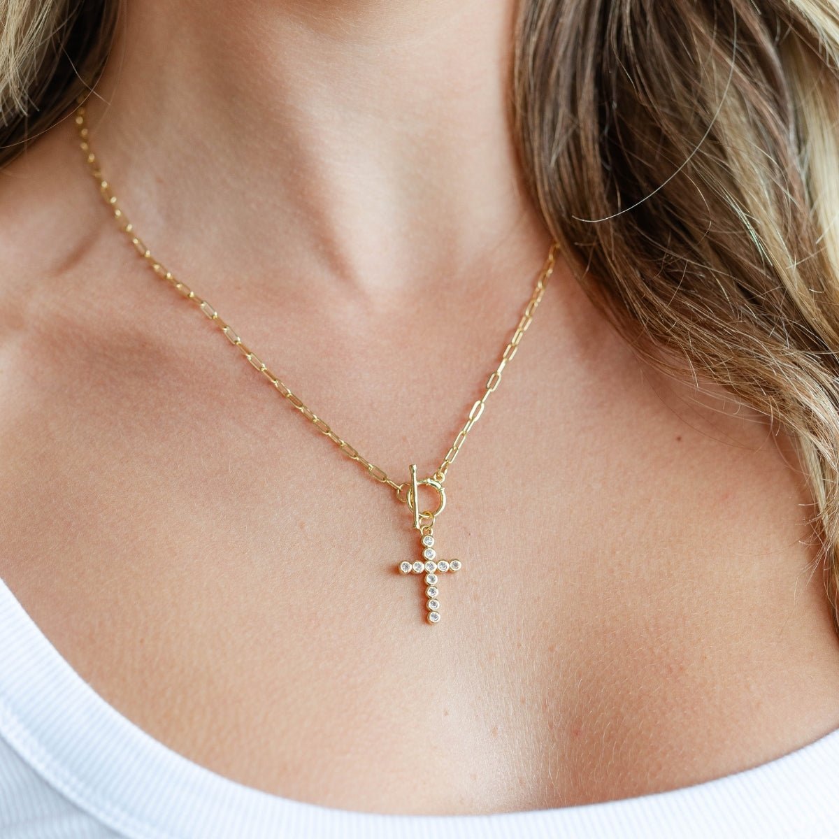 Sparkle Cross Toggle Necklace - Splendid Iris