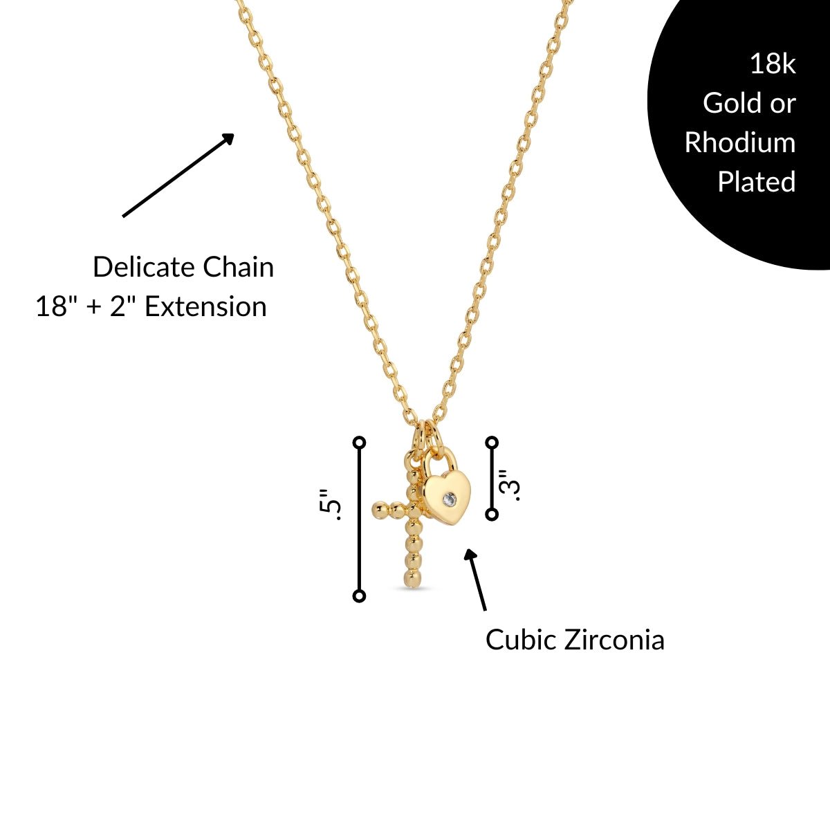 Cross and Heart Pendant Necklace - Splendid Iris