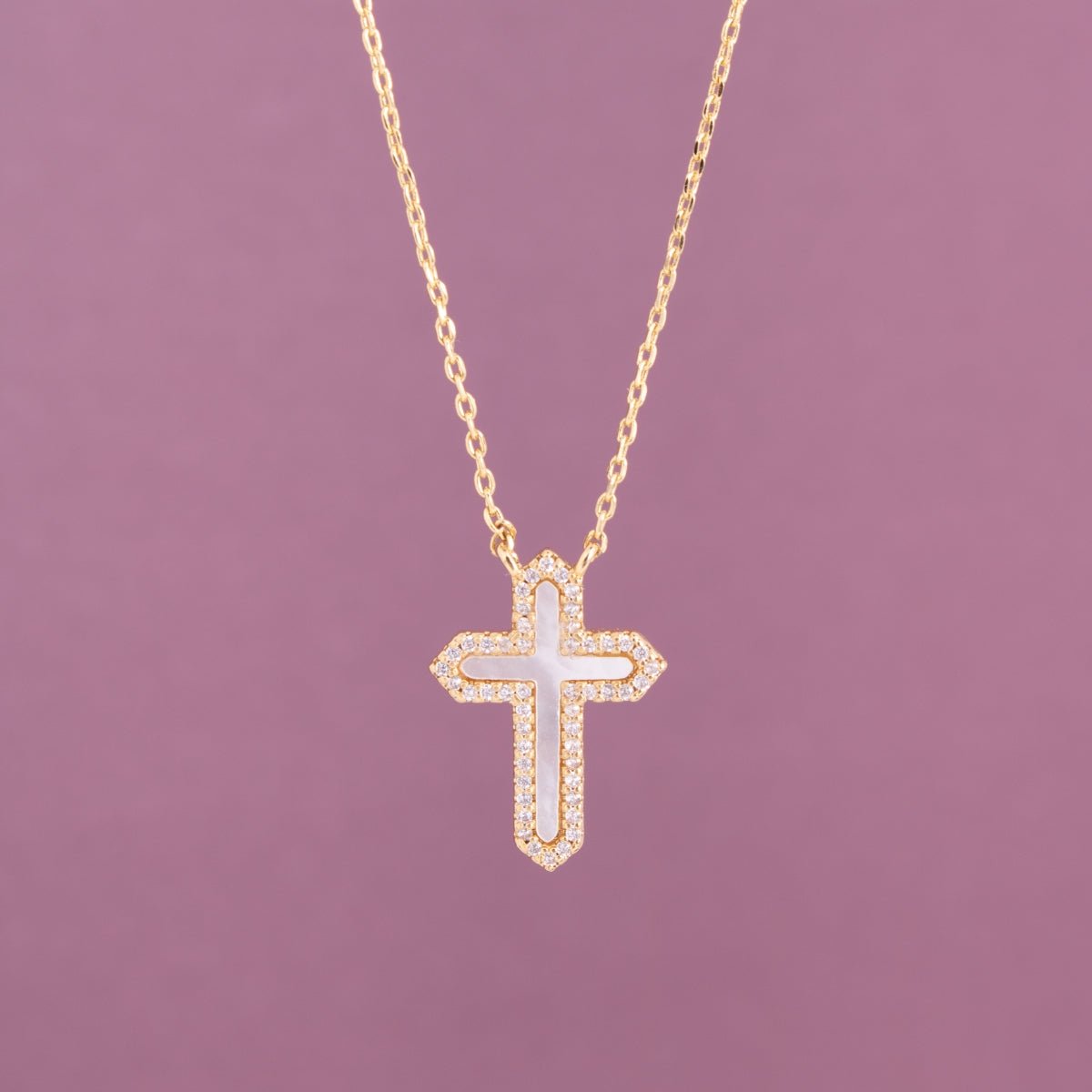 Feel the Faith Shell Pave Cross Necklace - Splendid Iris