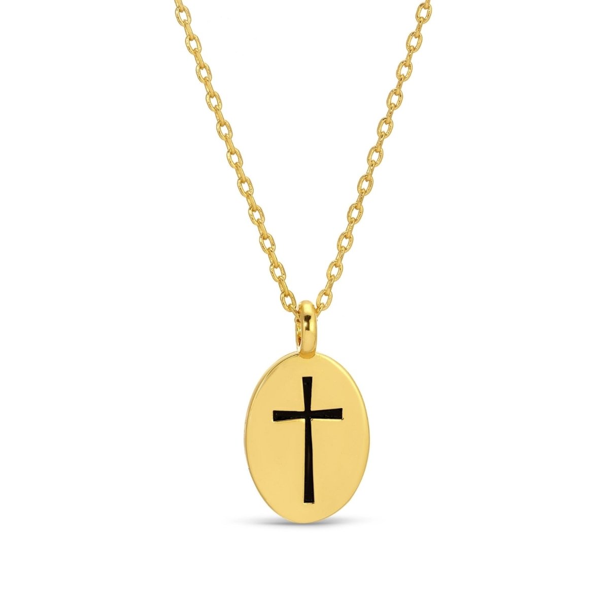 Etched Cross Oval Pendant Necklace - Splendid Iris