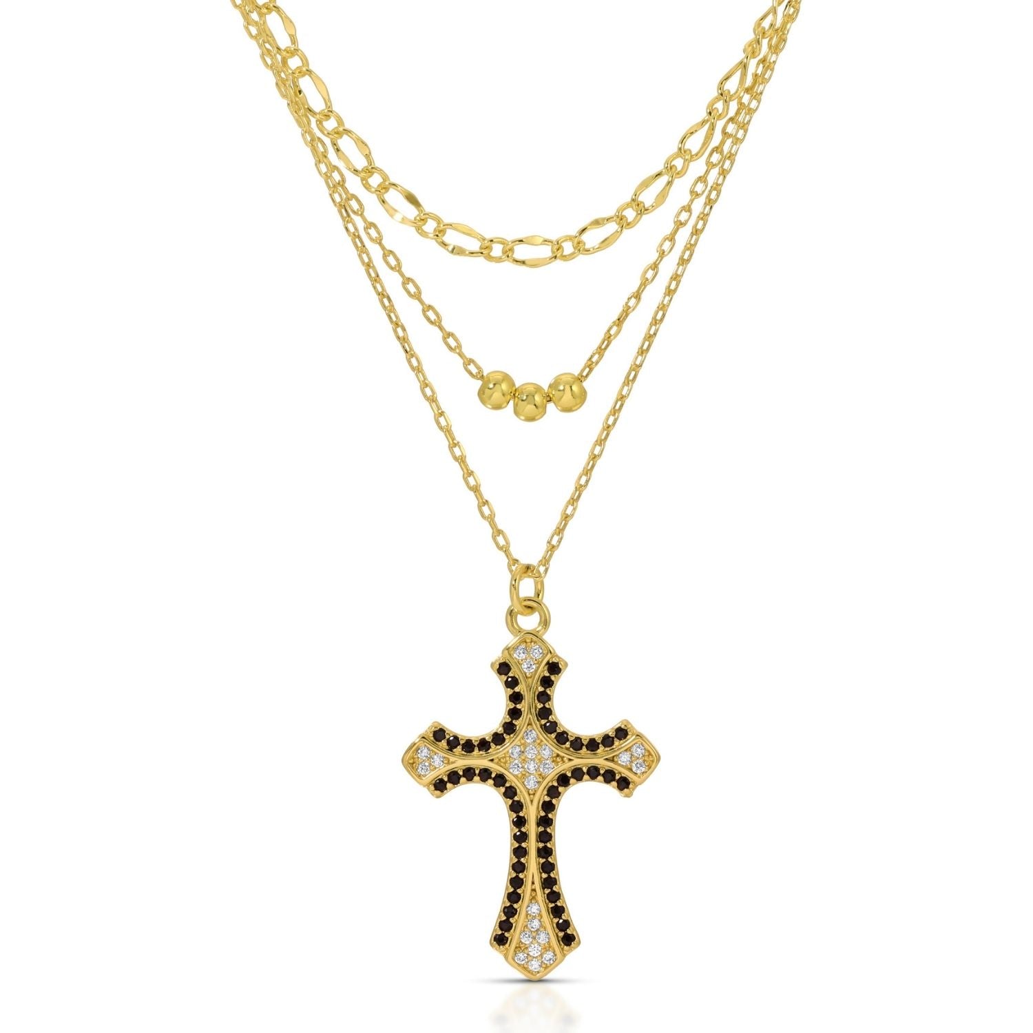 Layered Black Cross Necklace - Splendid Iris