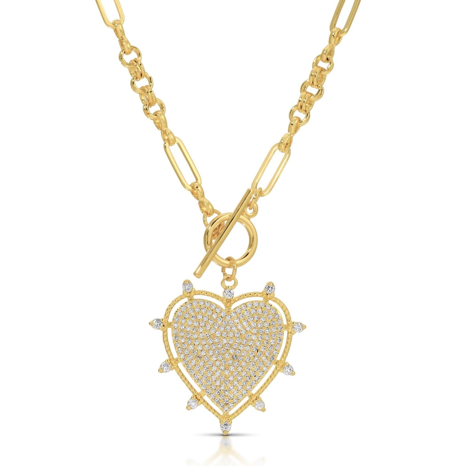 Large Pave Toggle Heart Necklace - Splendid Iris