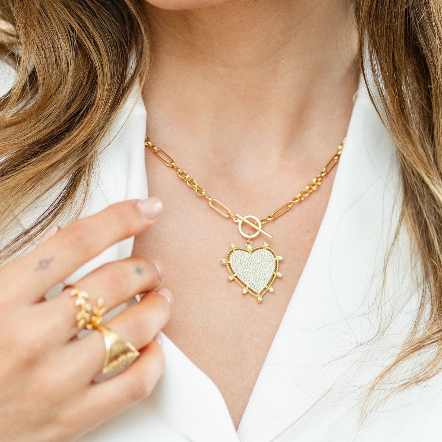 Large Pave Toggle Heart Necklace - Splendid Iris