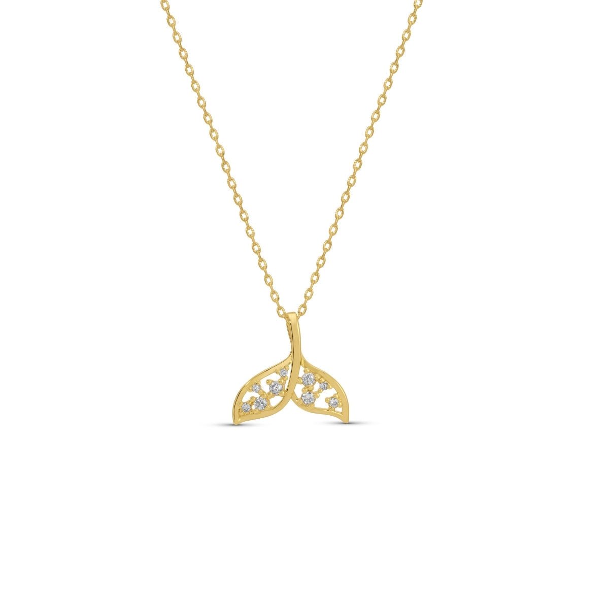 Sparkling Whale Tail Outline Necklace with CZ Accents - Splendid Iris