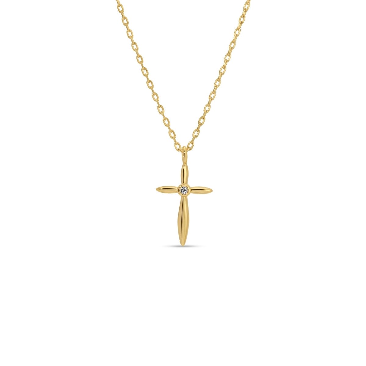 Petite Cross Necklace with Sparkling Cubic Zirconia Center - Splendid Iris