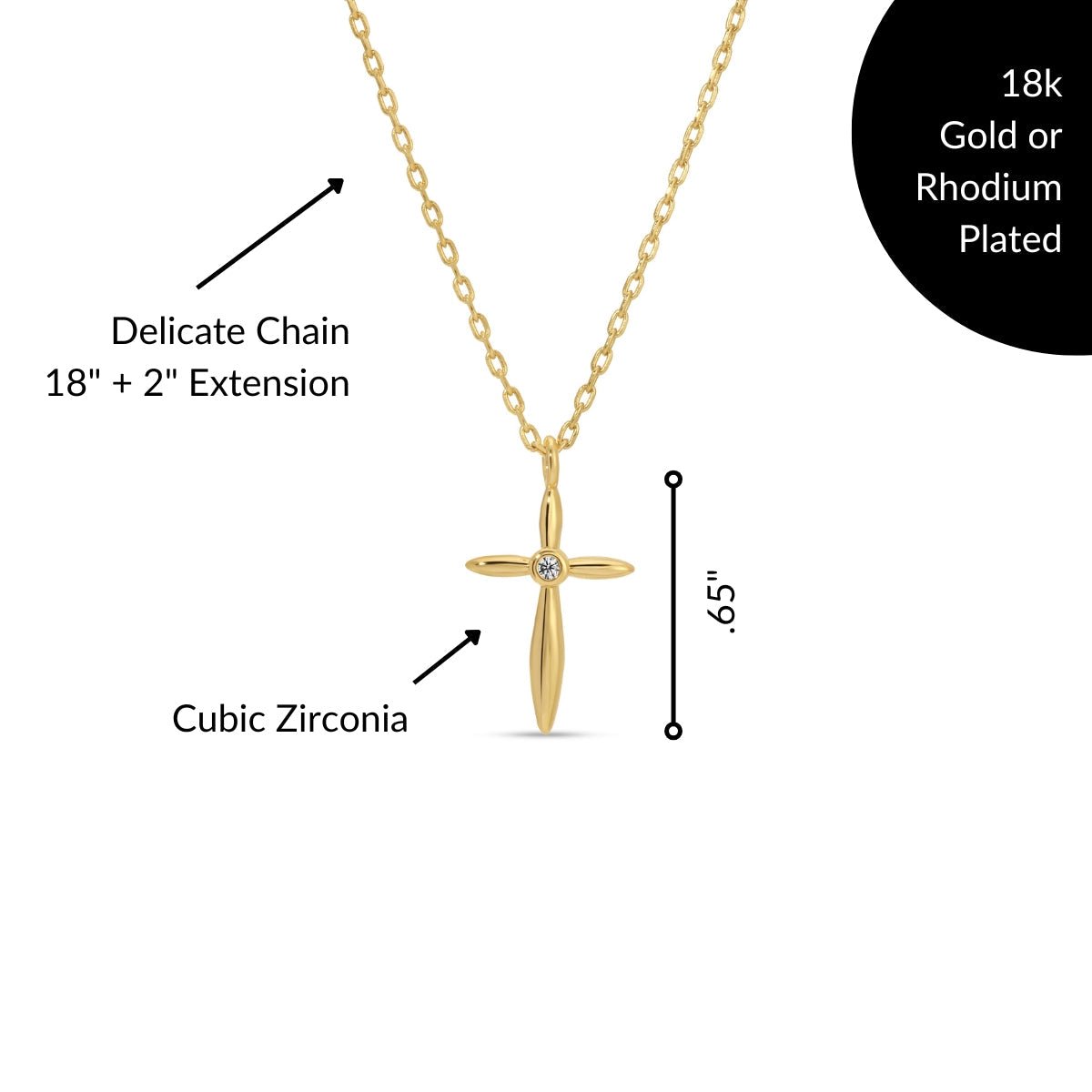Petite Cross Necklace with Sparkling Cubic Zirconia Center - Splendid Iris