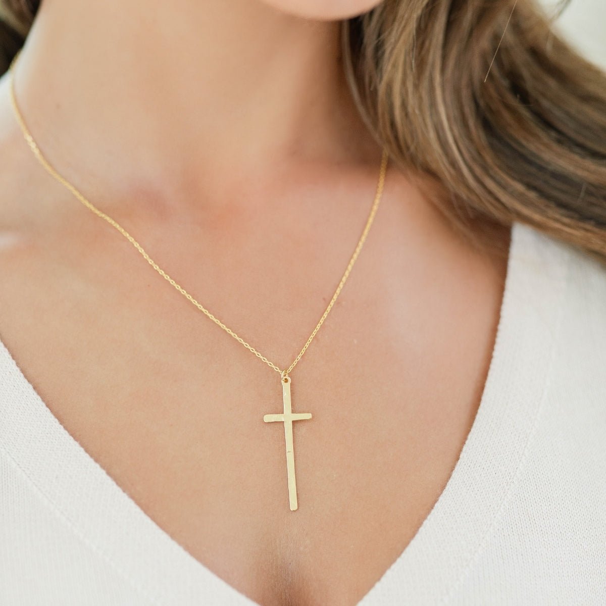 Gilded Slim Cross Pendant Necklace - Splendid Iris
