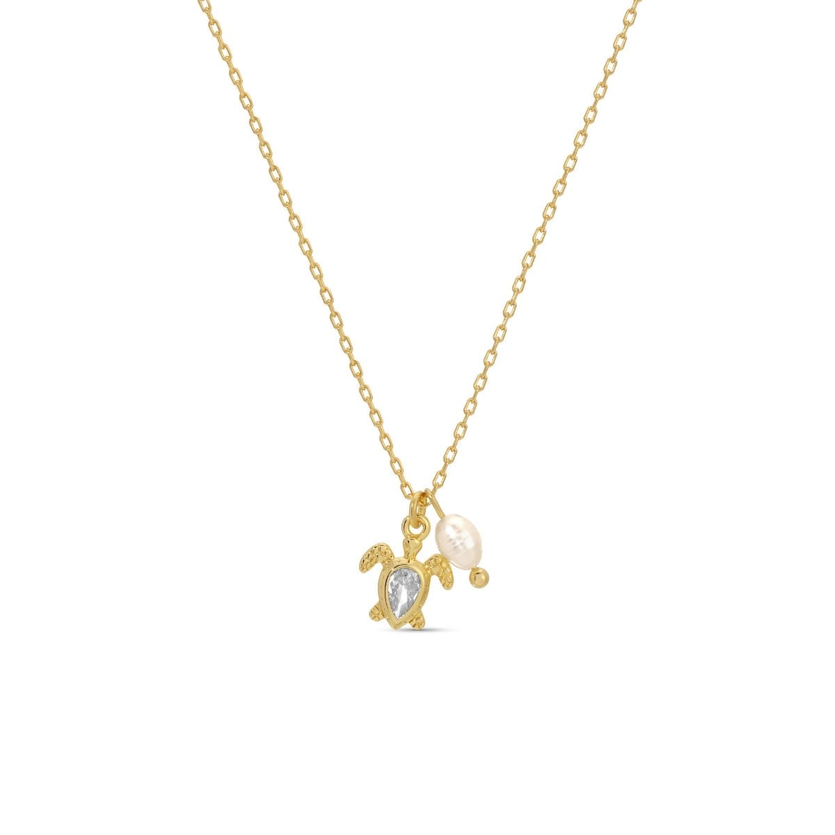 Sea Turtle Pendant Necklace with Freshwater Pearl - Splendid Iris