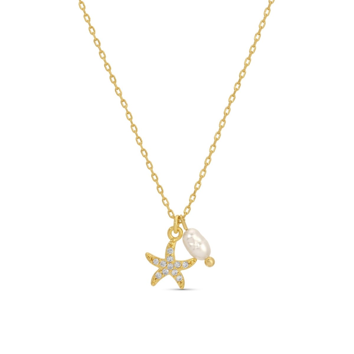 Pavé Starfish Pendant Necklace with Freshwater Pearl - Splendid Iris