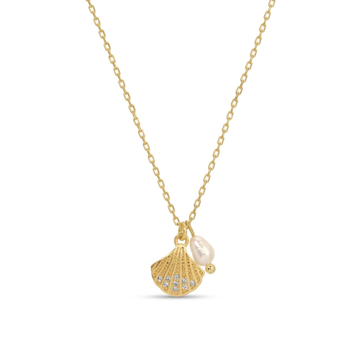 Scallop Shell Pendant Necklace with Freshwater Pearl - Splendid Iris
