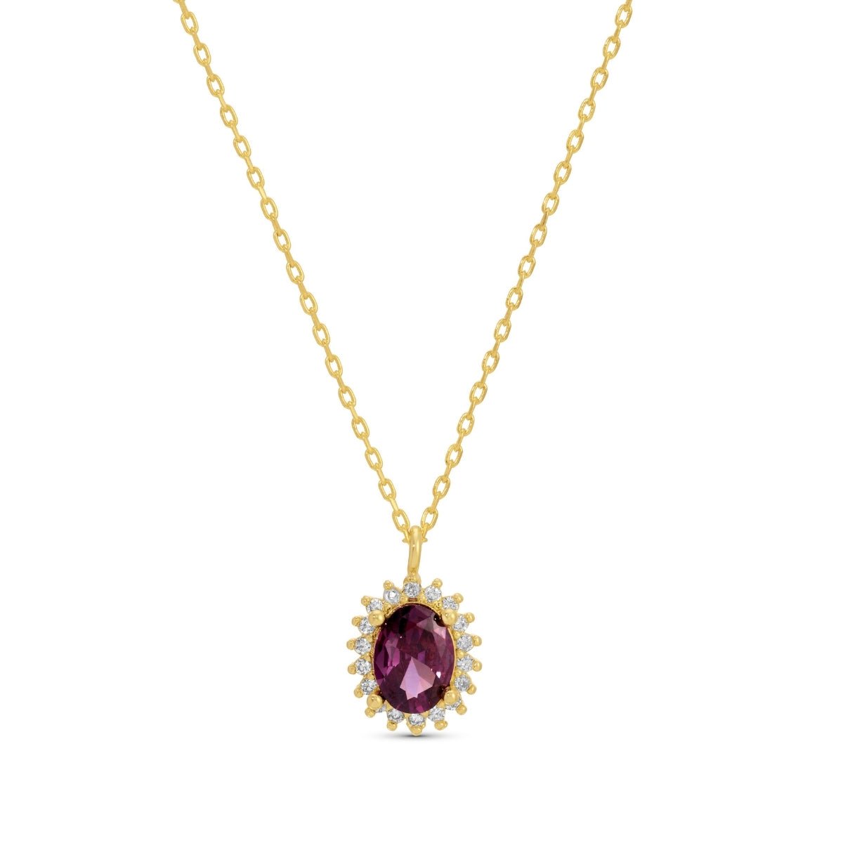 Timeless Oval Cubic Zirconia Halo Necklace - Splendid Iris