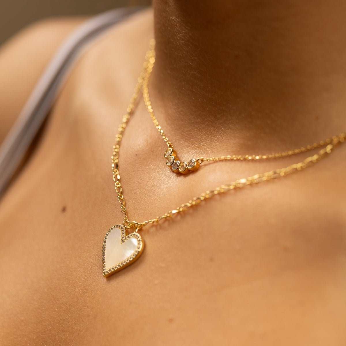 Luxe Heart Shell Pavé Necklace - Splendid Iris