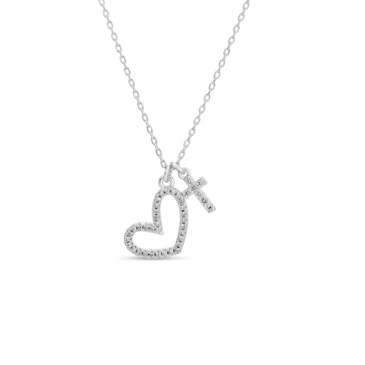 Pave Heart and Cross Pendant Necklace - Splendid Iris