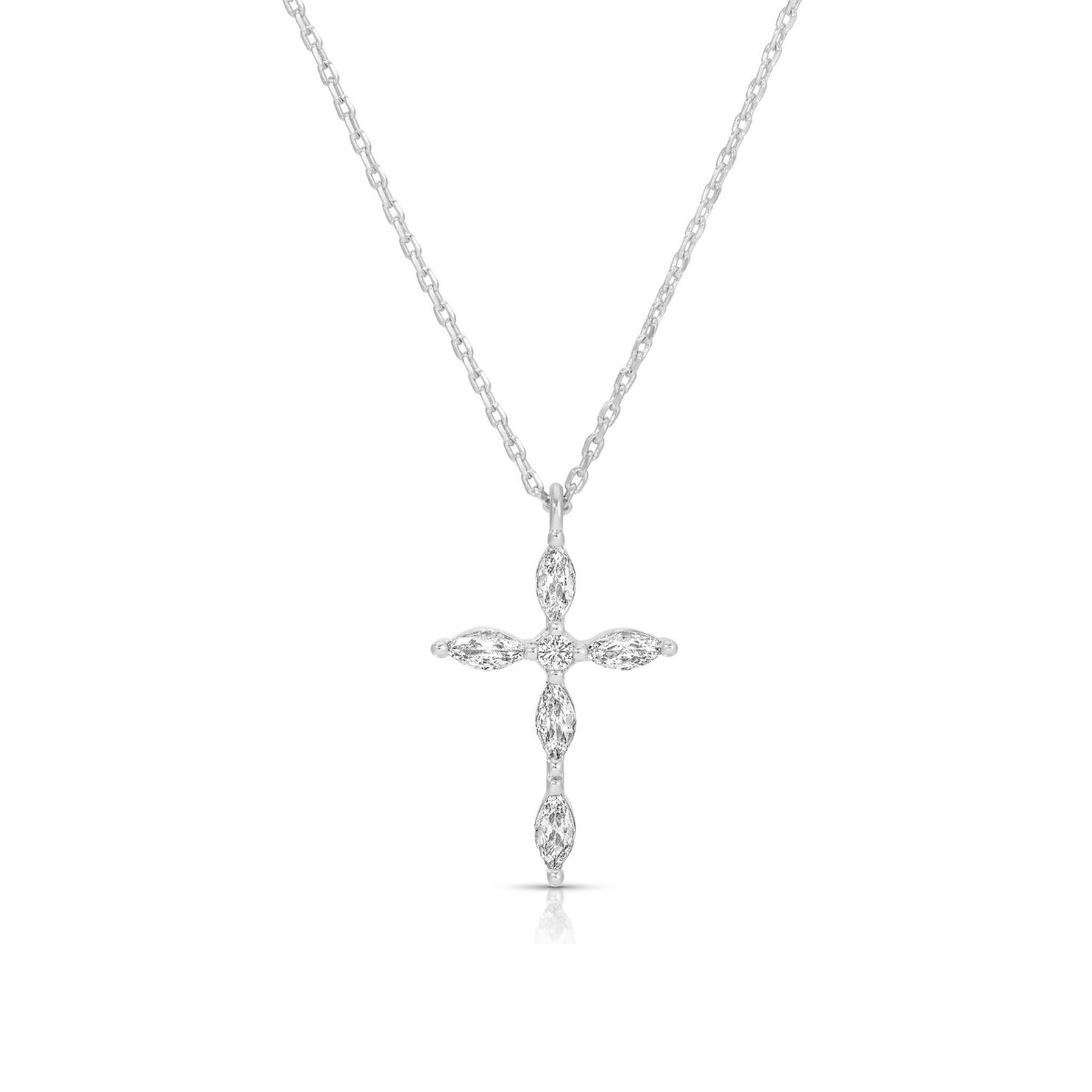 Classic Devotion: Delicate Cubic Zirconia Cross Necklace - Splendid Iris